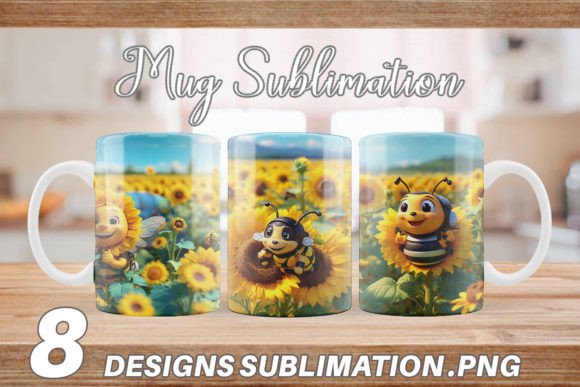 3D Cute Bee Sunflowers Mug Designs