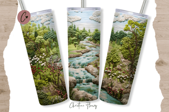 3D Embroidered River Tumbler Wrap PNG: A Versatile Design for Modern Creators