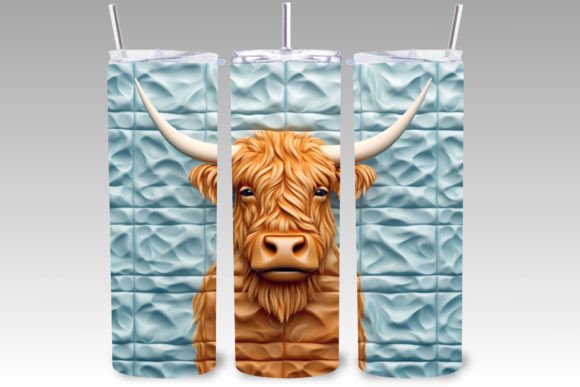 3D Inflated Highland Cow Tumbler Wrap: A Creative Twist on Custom Drinkware