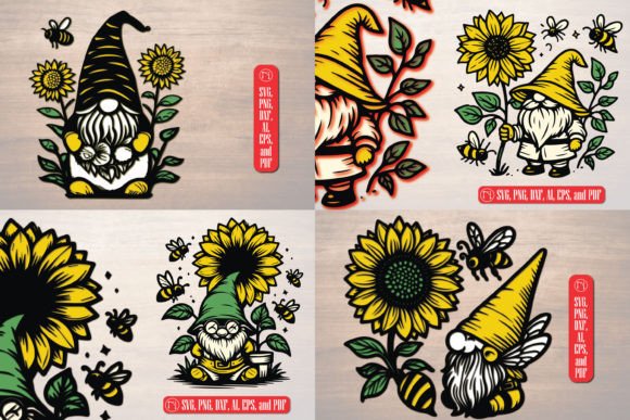 3D Layered Gnome Sunflower and Bee Bundle: A Creative Crafting Kit with Depth and Detail