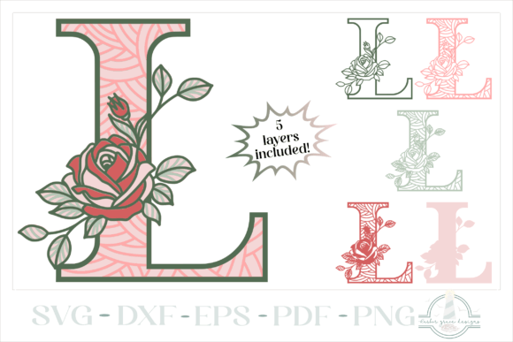 3D Letter L - Rose Monogram SVG: A Unique Design for Creative Projects
