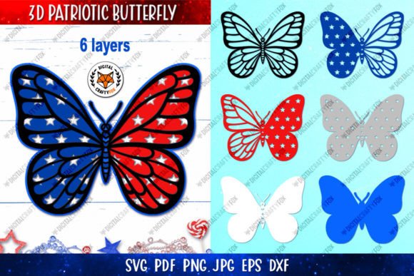 3D Patriotic Butterfly Template: A Creative Guide for Paper Craft and Laser Cutting