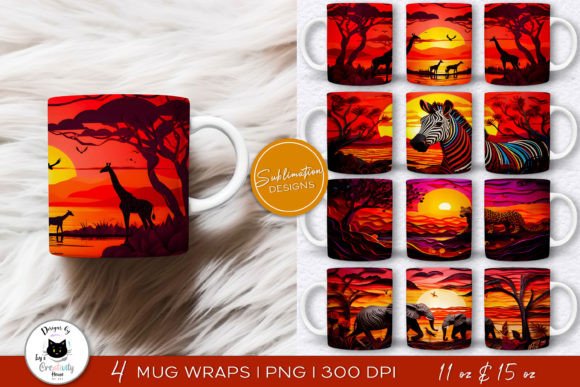 3D Safari Mug Designs Animal Mug Wraps
