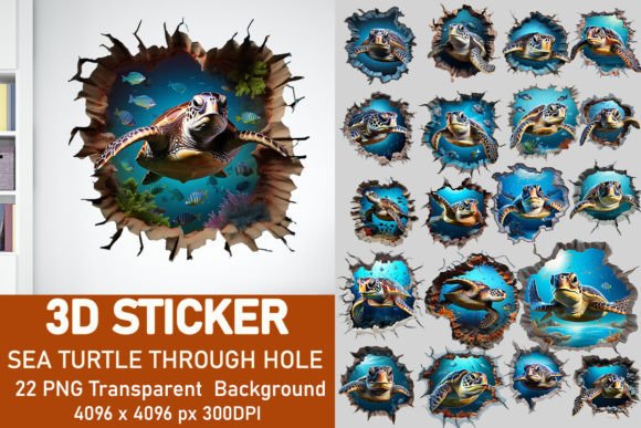 3D Sea Turtle Through the Hole Stickers for Creative Projects