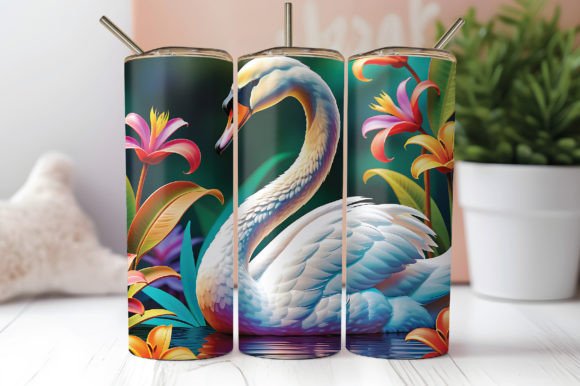 3D Swan Tumbler Wrap 20oz Sublimation Design