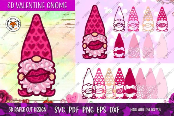 3D Valentine Gnome with Lips Papercut