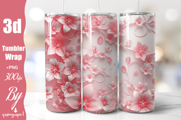 3D White Pink Flowers 20oz Skinny Wrap