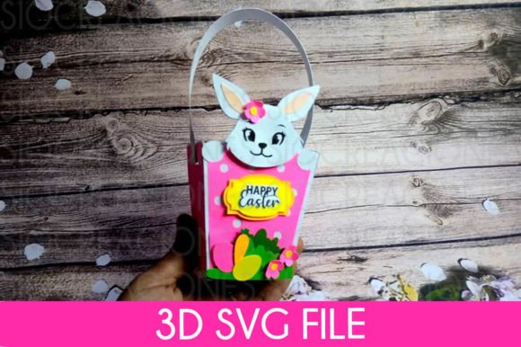Basket Easter Bunny 3D SVG for Creative Projects