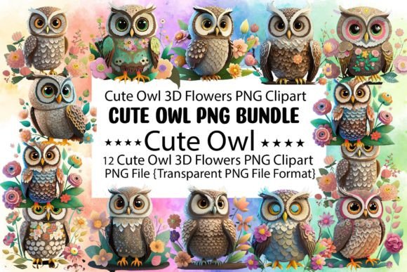 Cute Owl 3D Flowers PNG Bundle: A Creative Resource for Designers and Enthusiasts