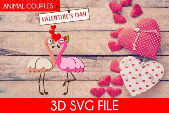 Flamingo Couples Valentine's Day 3D SVG Design