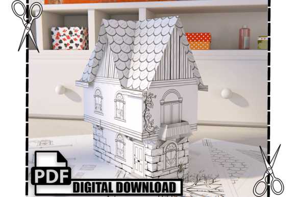 Kids Craft Paper House 3D Coloring Page