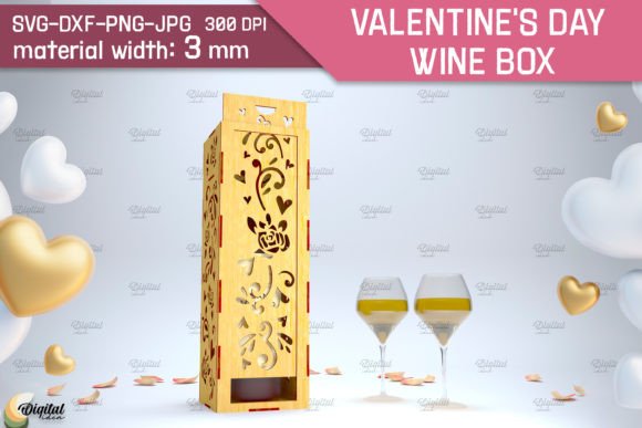 Valentine Day Wine Box SVG 3D LaserCut
