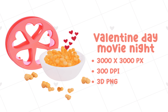 Valentine Movie Night 3D PNG: Romantic and Creative Design Elements