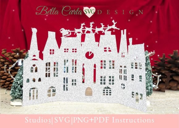 Victorian Christmas Village 3D SVG Card